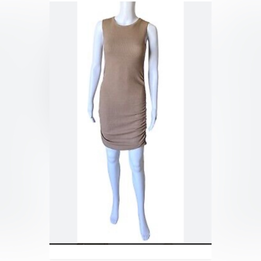 Antistar Bodycon Dress New NWT Beige Stretch Ruched Casual M